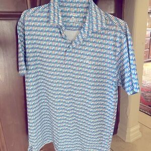 Mens Medium Blue Surf Patterned Rhoback Polo
